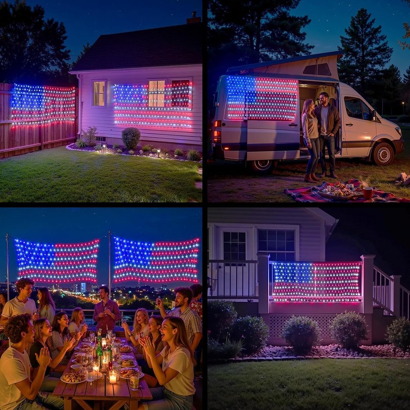 American Flag String Lights, Waterproof Led Flag Net Light, with 420 Super Brigh gallery