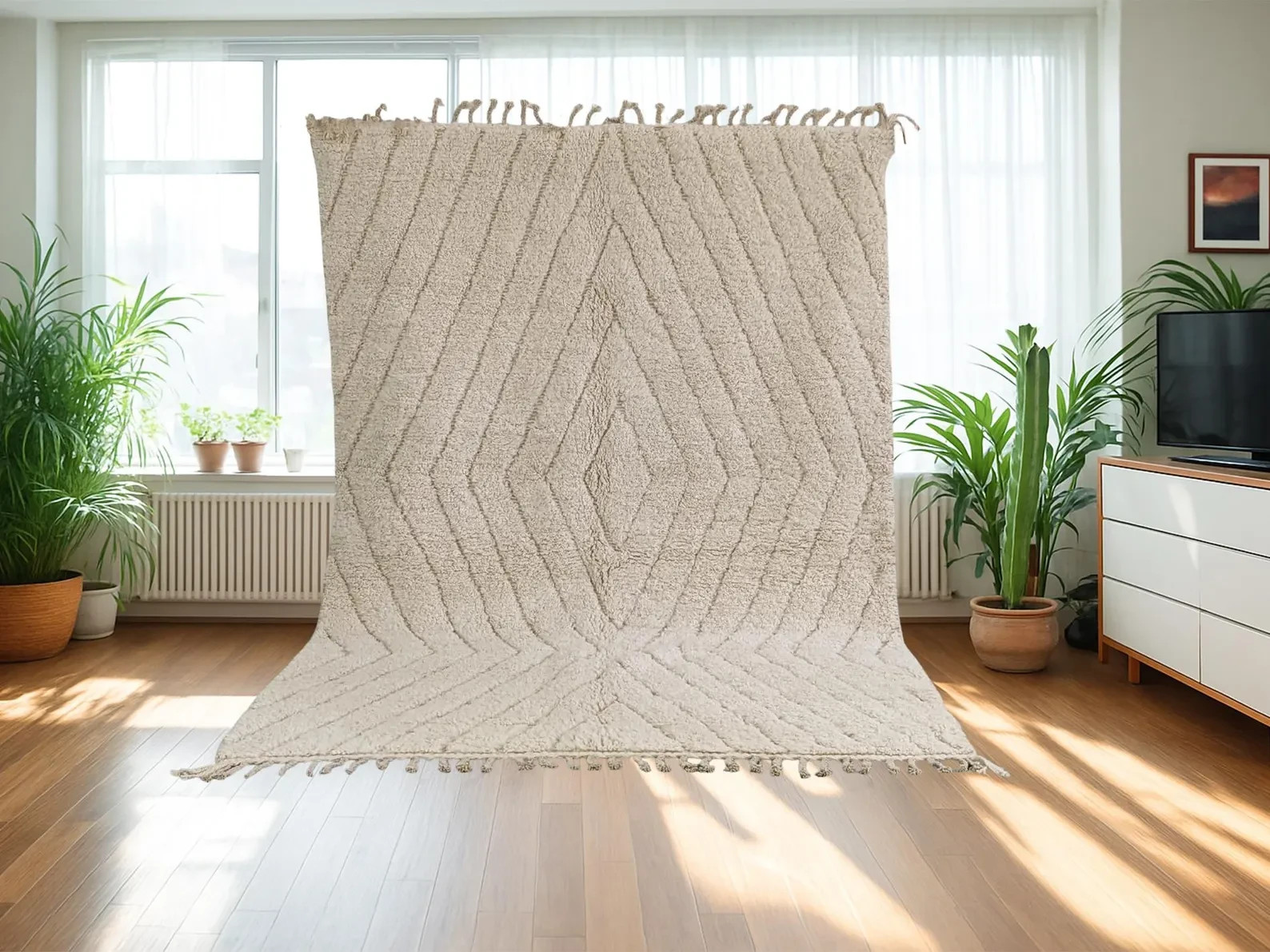 New Color Beige Moroccan Berber Beni Ourain Wool Rug Design Handmade Carpet Rug gallery