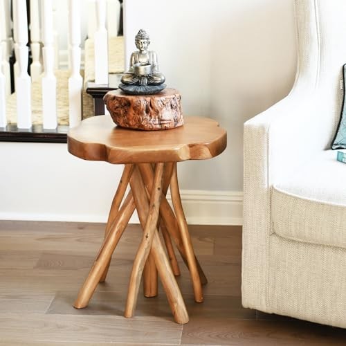 Solid Teak Live Edge End Table,18" L x 18" W x 20" H Uniquie Side Table, gallery
