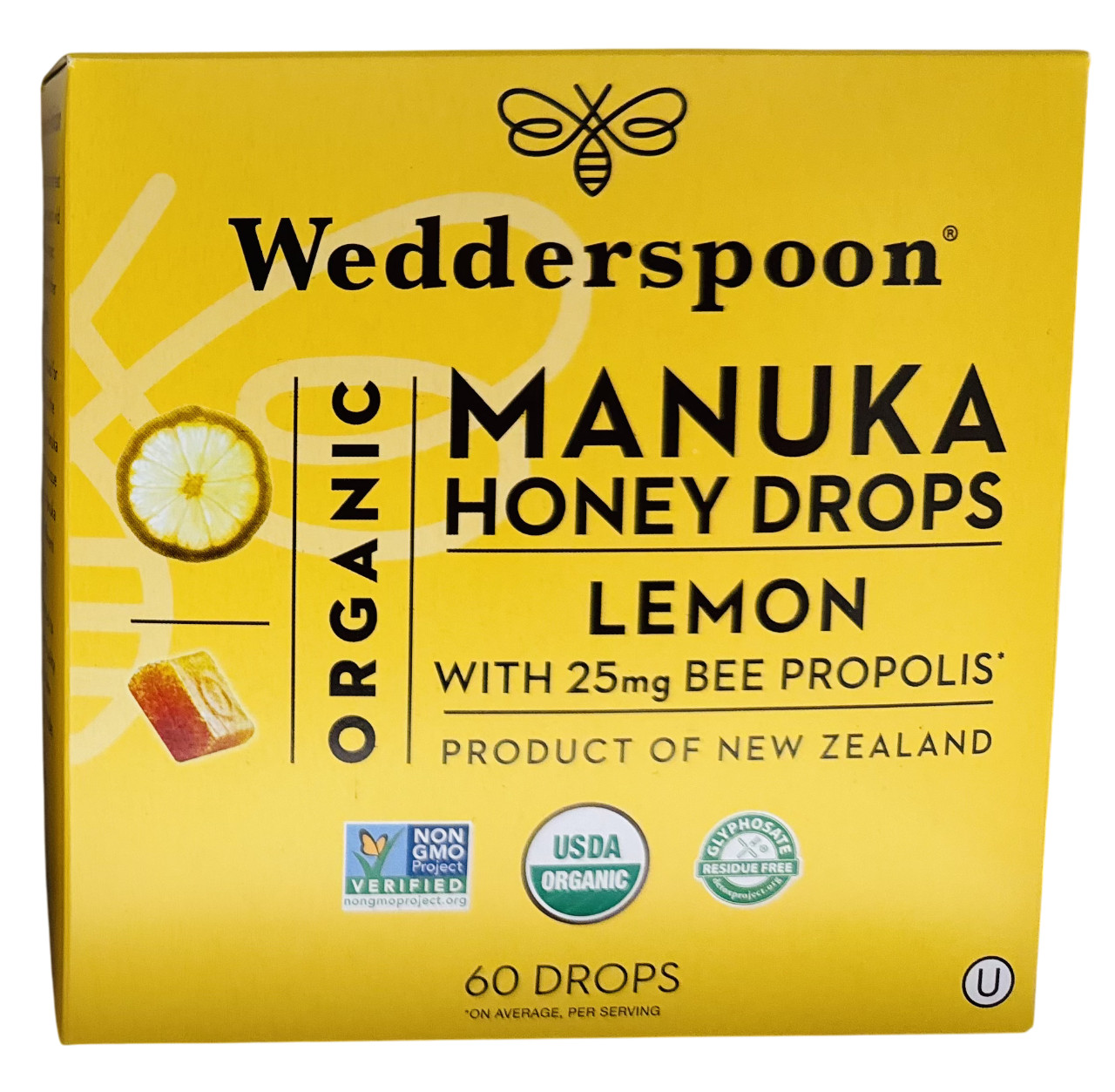 Wedderspoon 60ct Organic Lemon Manuka Honey Drops,Exp: 07/2027 gallery