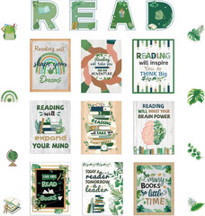 45 PCS Reading Bulletin Board Sets Eucalyptus Classroom Decor Bulletin Board Pos