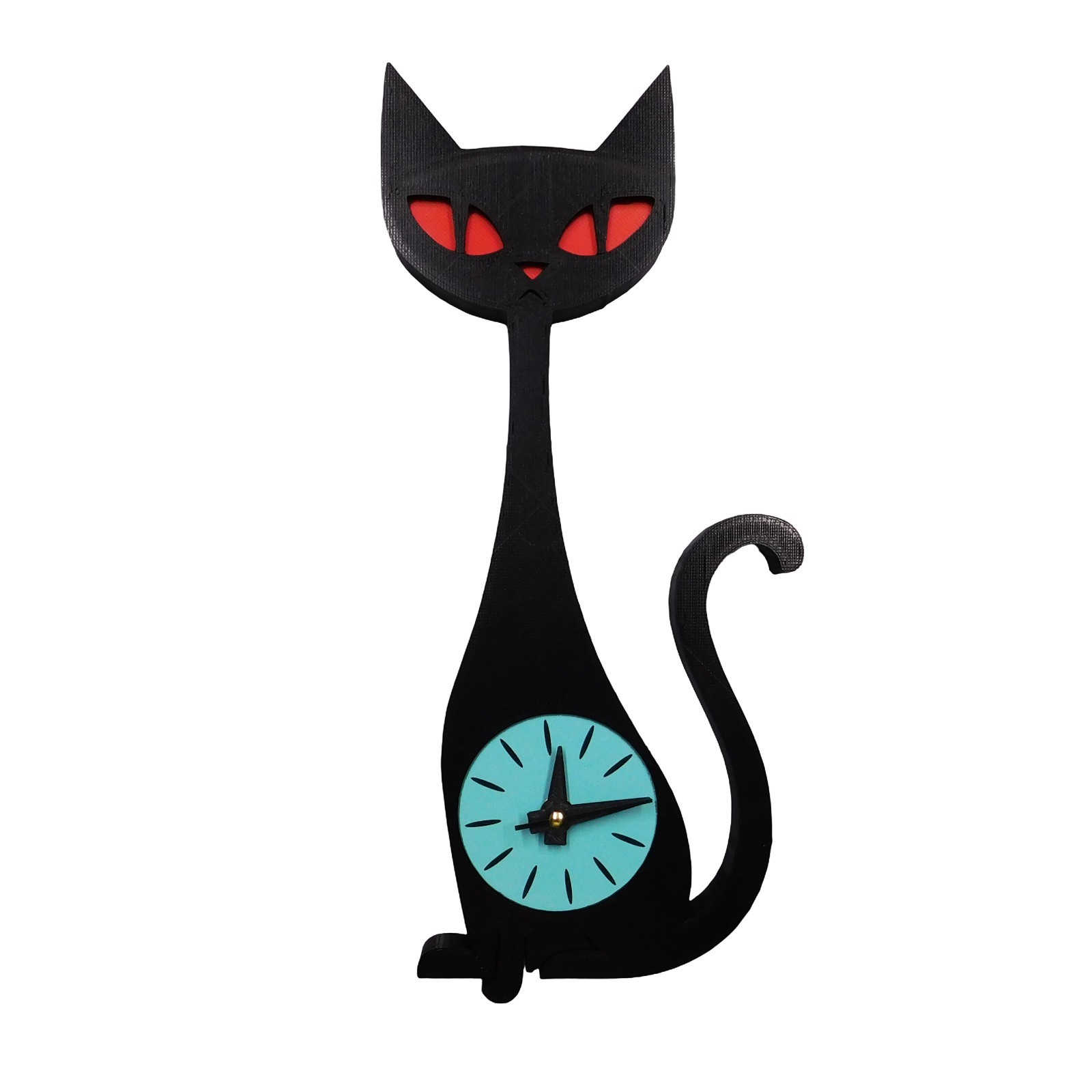 Mid Century Modern Atomic Cat Clock 3D Printed Retro Wall Clock in 5 Colors gallery