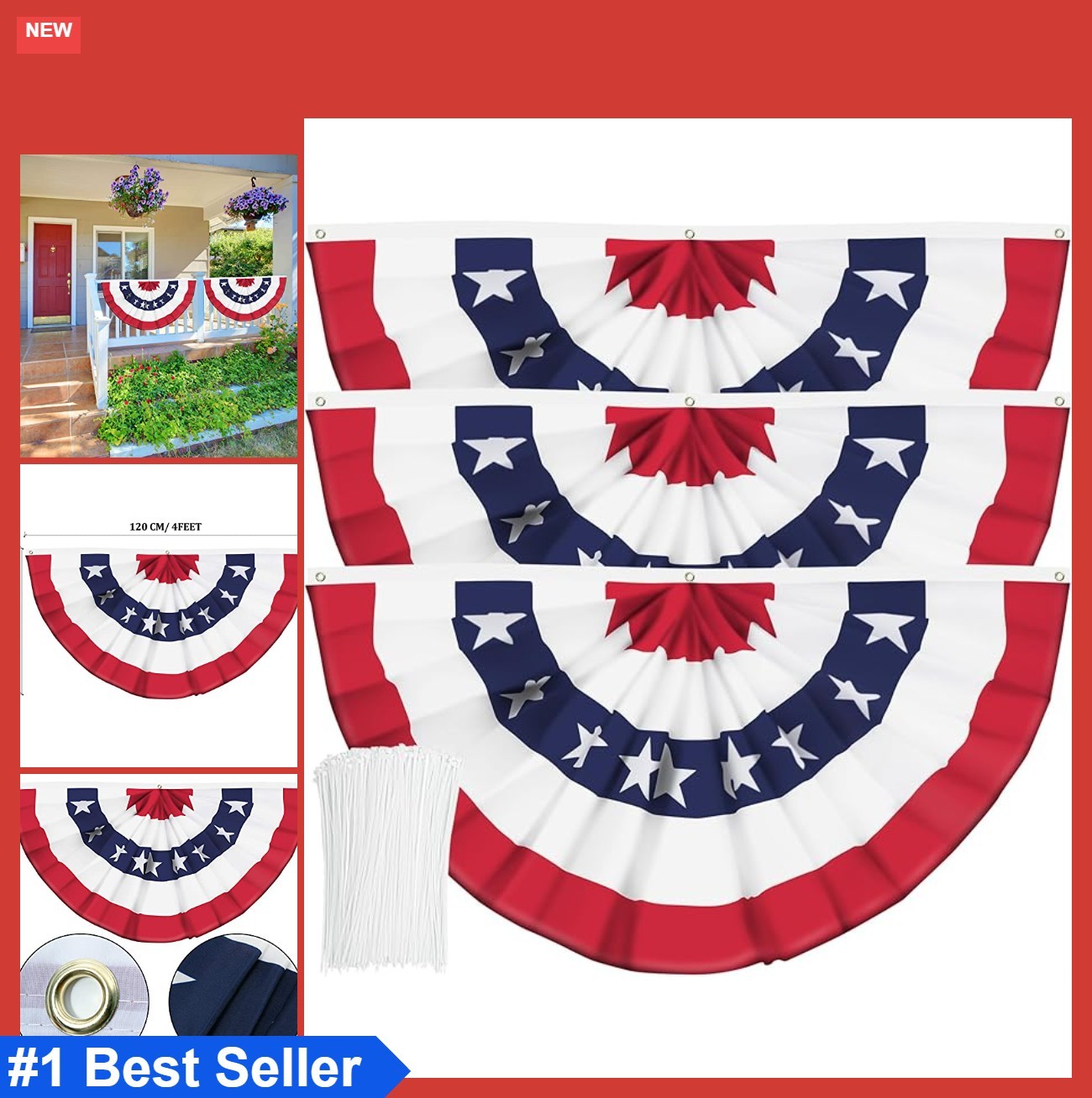 Patriotic Half Flag 2x4 Feet Polyester with Canvas Header Brass Grommets Set of gallery