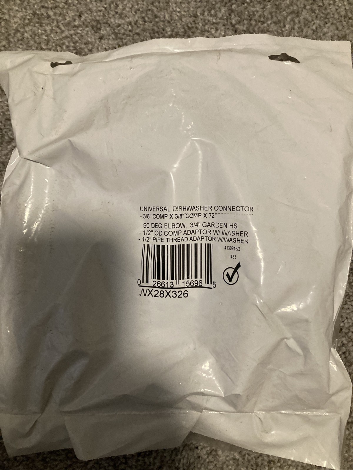 WX28X326 Universal Dishwasher Connector 3/8x3/8x72" 1/2" Pipe 1/2" Adapter gallery