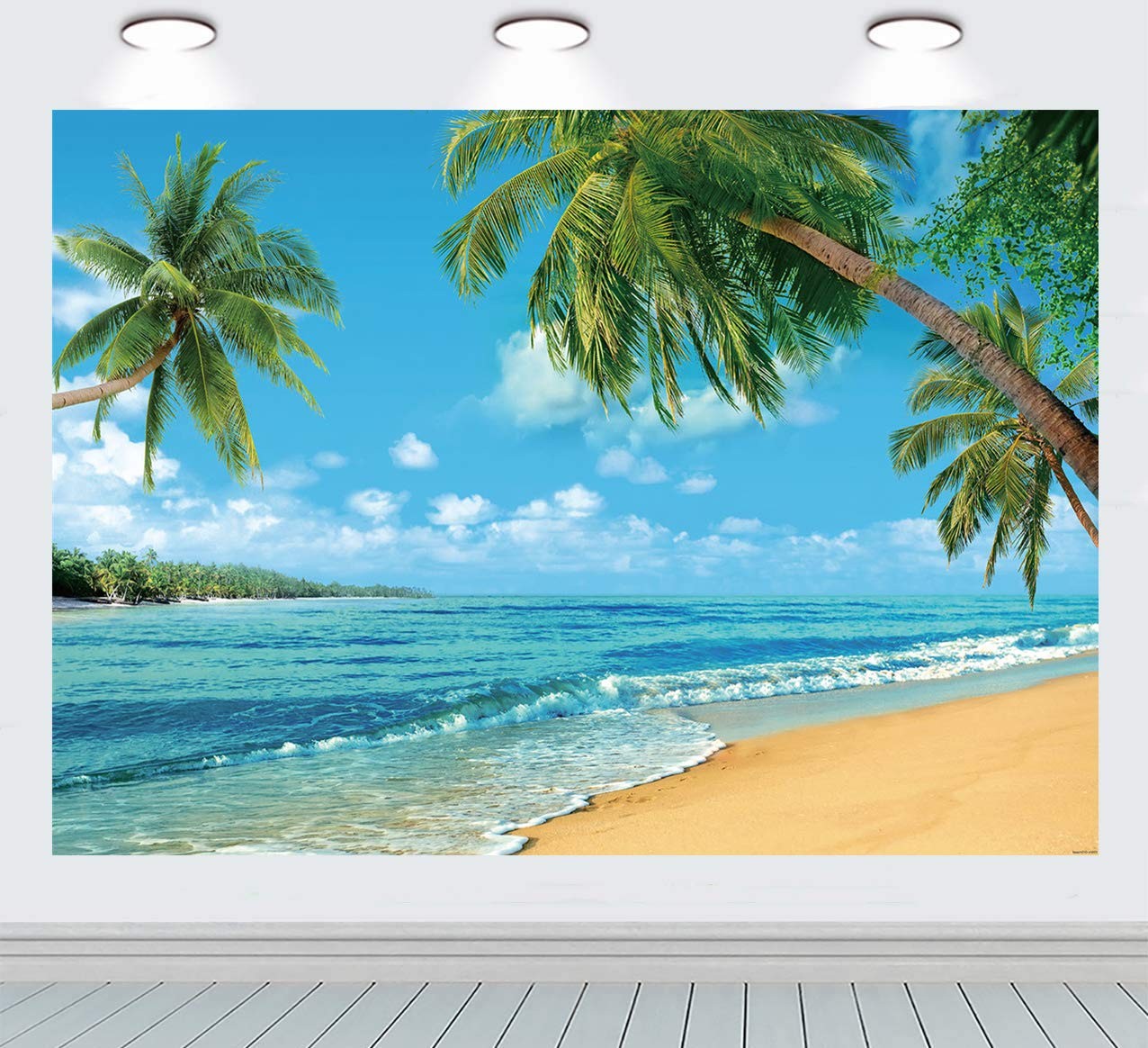 RUINI Polyester Tropical Beach Photography Backdrop Summer Palm 7x5FT, blue gallery
