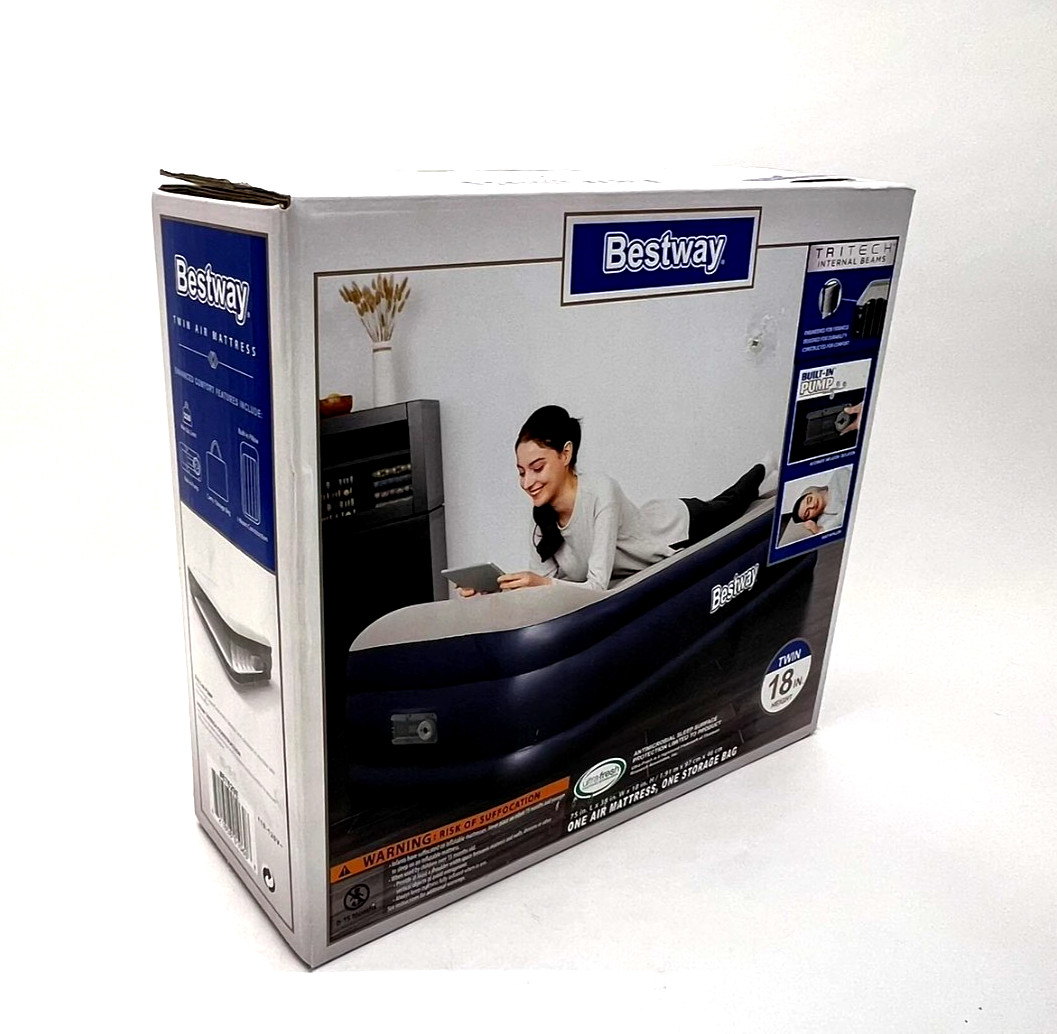 Bestway Tritech Twin Air Mattress Inflatable Bed Built-In AC Pump Guest Camping gallery