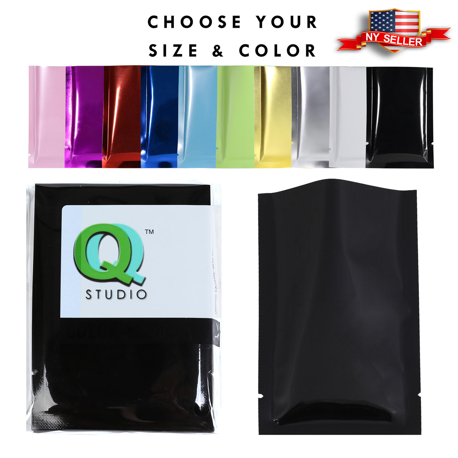 Many Different Sizes/Colors for 100 Flat Metallic Open Top Bags w/ Tear Notches gallery