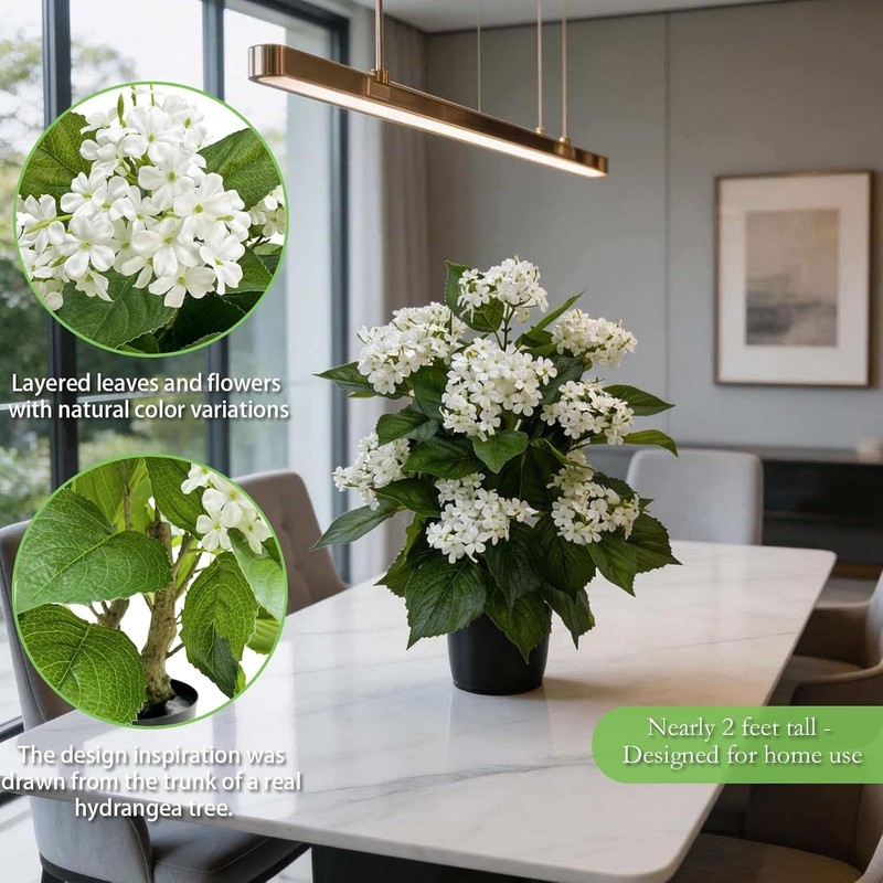 24 Inch Artificial White Hydrangea Potted Plant, 2 Pack Faux Silk Flower Bonsai gallery