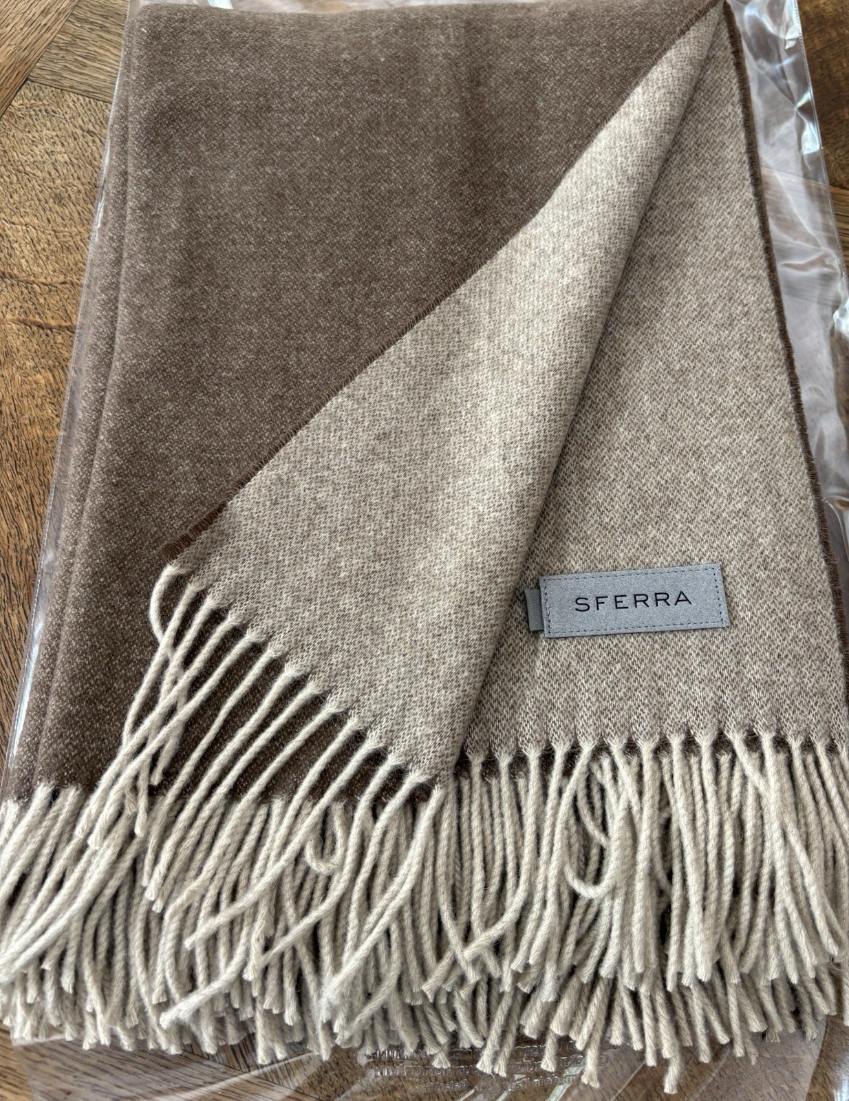 Sferra Renna 100% Cashmere Throw Blanket Walnut Double Faced Fringed 50x70" New gallery