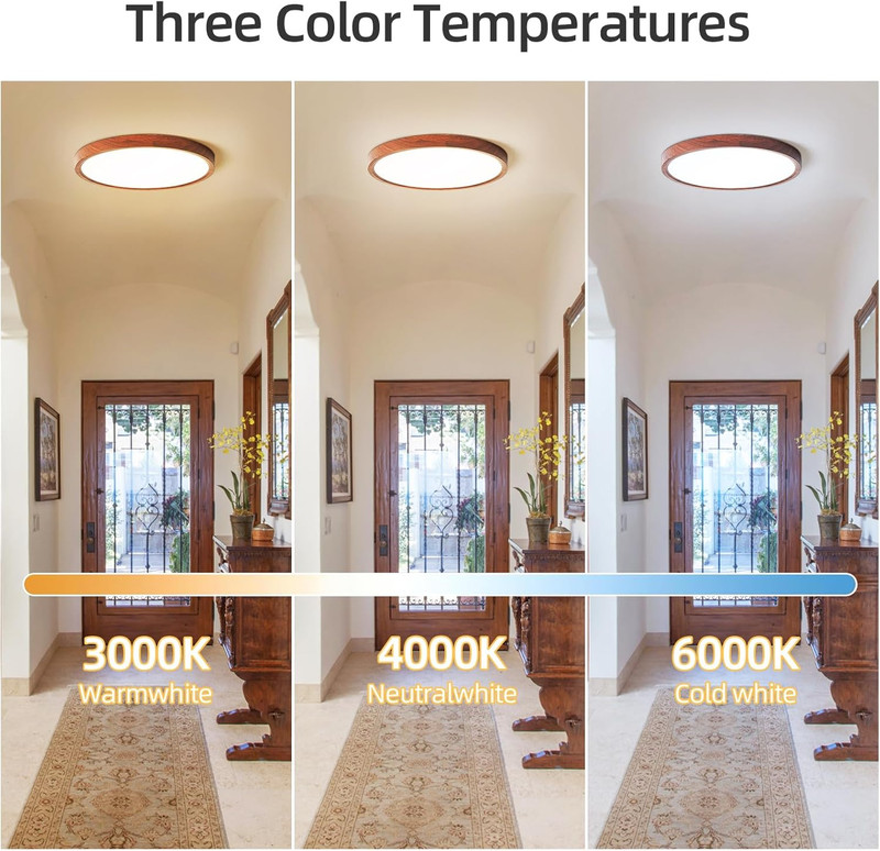 Dimmable Walnut Wood Ceiling Light Fixture - 16" Round LED 2 Pack gallery