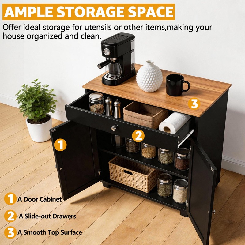 Kitchen Storage Cabinet 30" Storage Cabinet with 2 Drawers, Coffee Bar Cabinet gallery