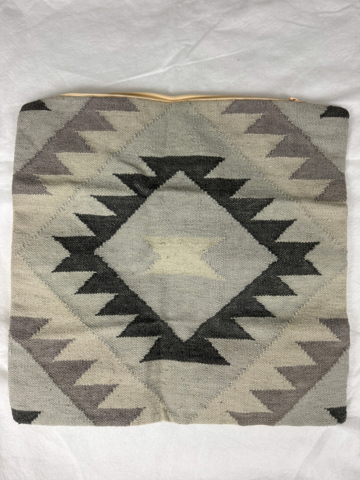 IKEA Wool Cotton DHURRIE Rug gray Geometric pattern Pillow Cover 20 x 20" NEW gallery