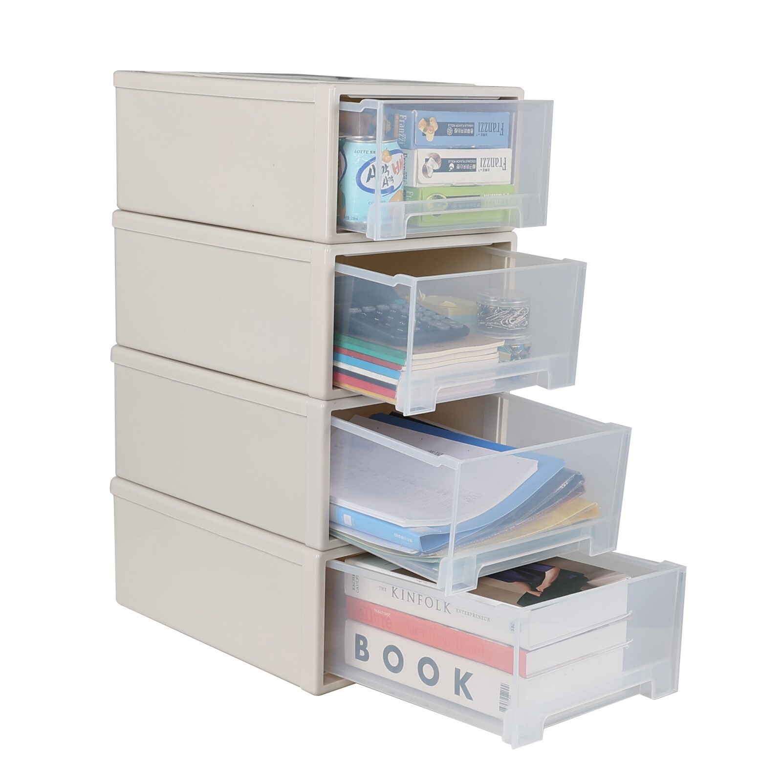 4 Packs 18 Quart Plastic Stacking Storage Drawers, Large Stackable Drawer Unit gallery