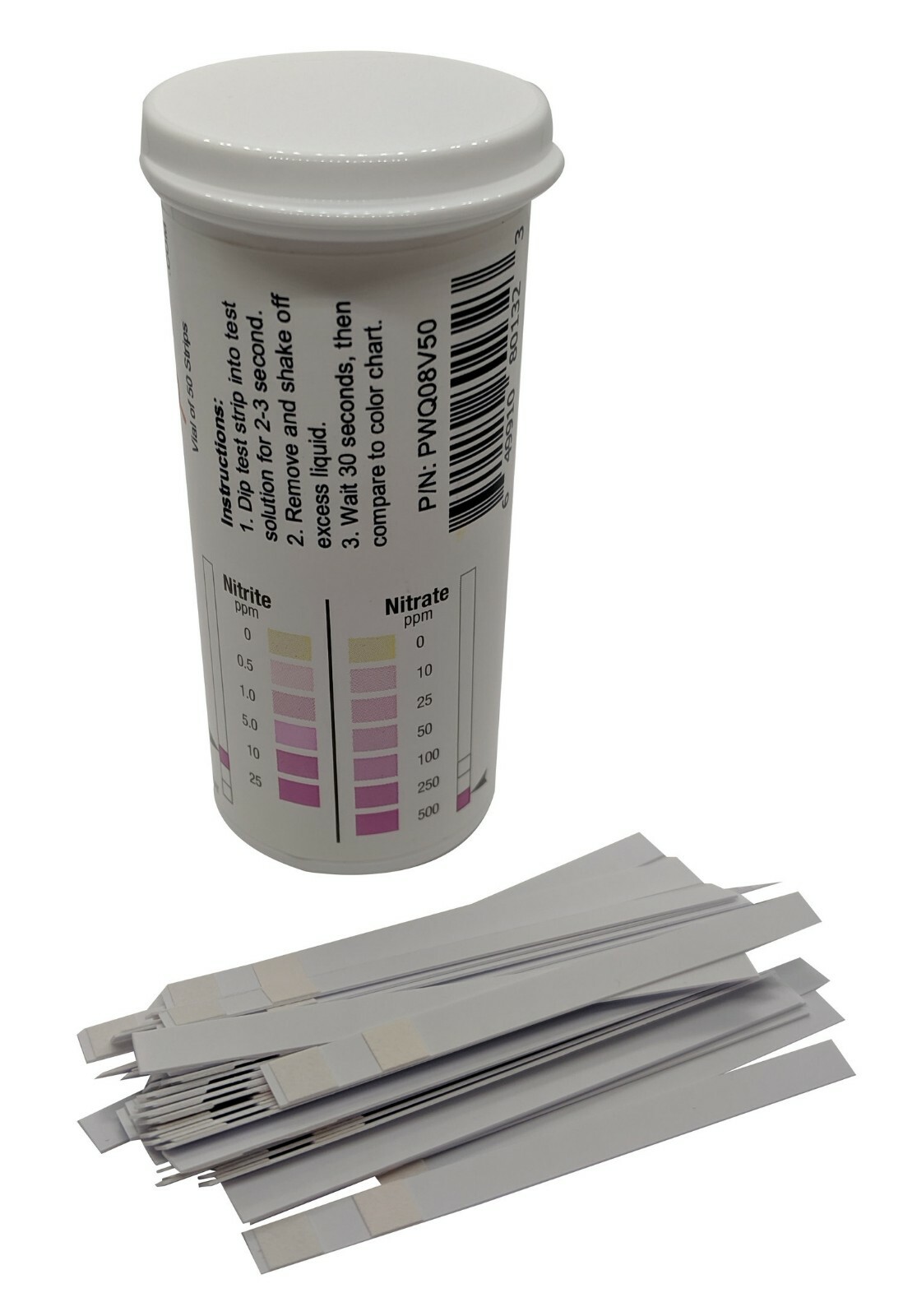 Nitrite 0-25 ppm, Nitrate 0-500 ppm Two Pad Test Strip [Vial of 50 Strips] gallery