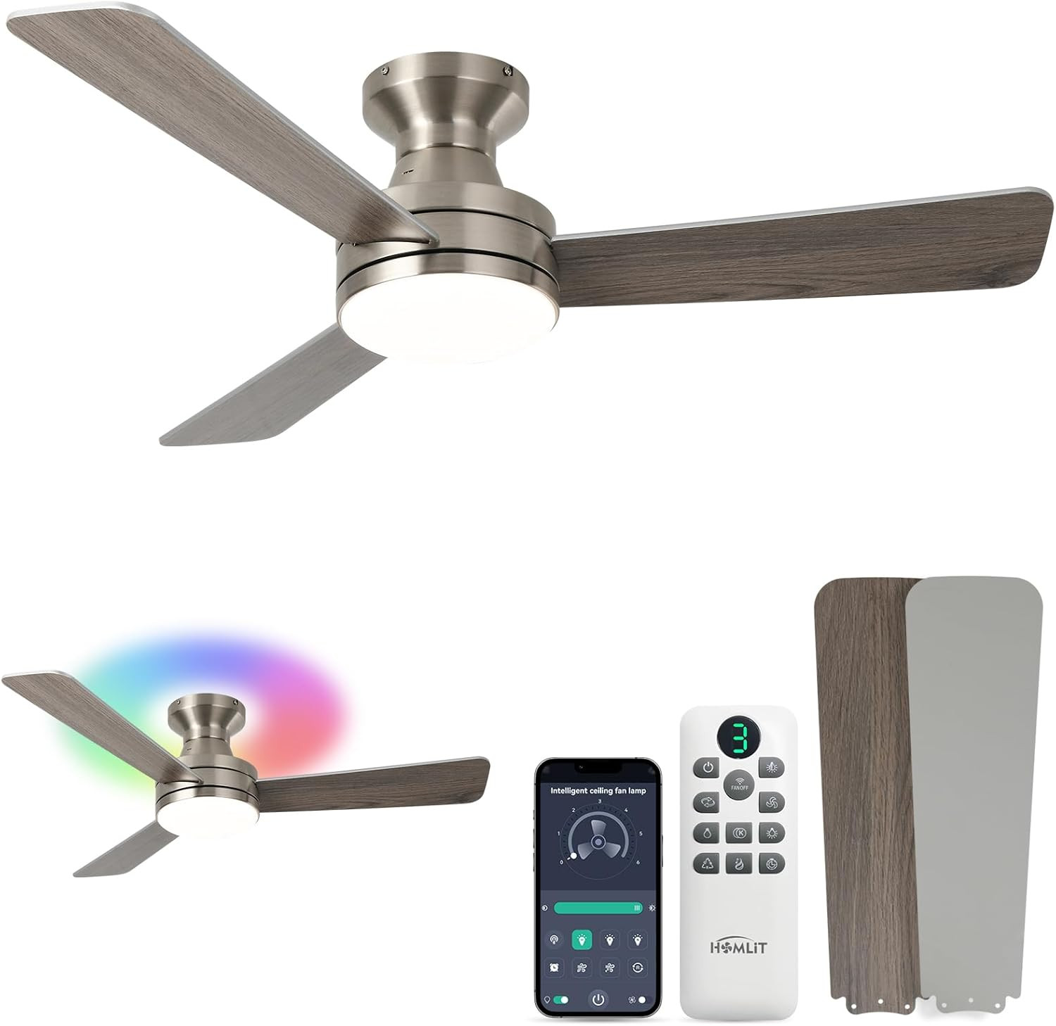 42" RGB Smart Ceiling Fan with Light, Remote, Music Sync & 6-Speed DC Motor gallery
