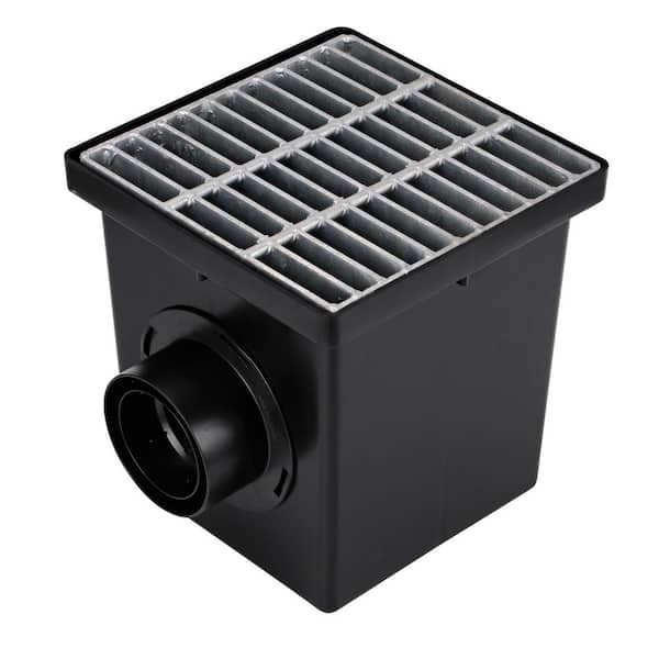 NDS 12" Square Catch Basin Drain Kit Steel Grate 2 Outlets Adapters Plug gallery