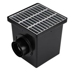 NDS 12″ Square Catch Basin Drain Kit Steel Grate 2 Outlets Adapters Plug