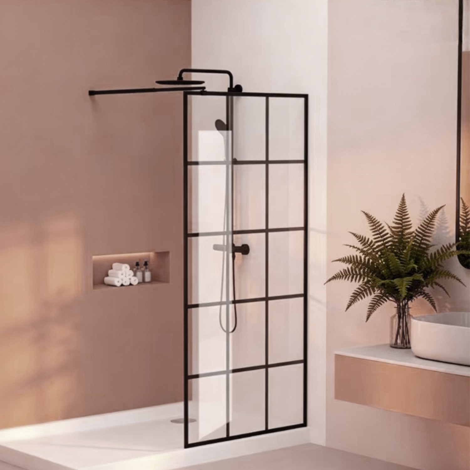 SGCC Tempered Glass Black Frame Shower Screen 34"W x72"H Luxury Shower Screen gallery