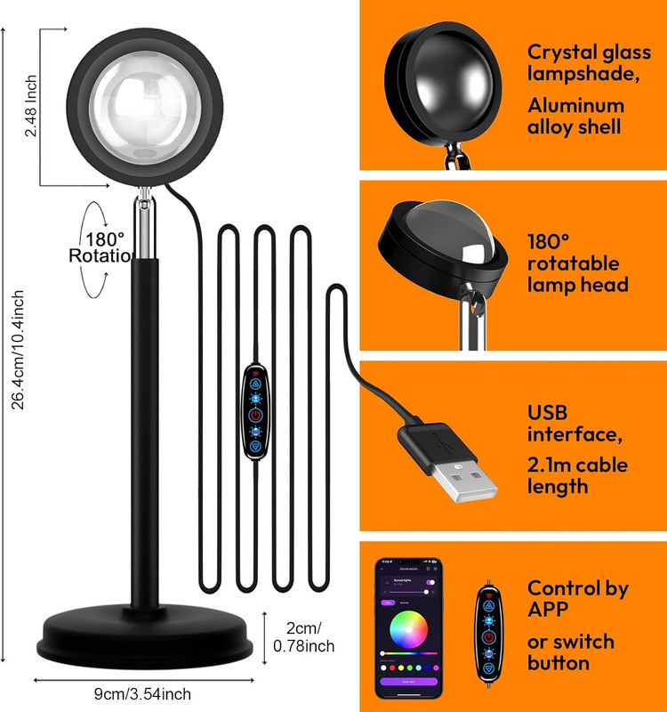Sunset Lamp Projector with APP Control - 21 Color Changing LED Sunset Light, 180 gallery