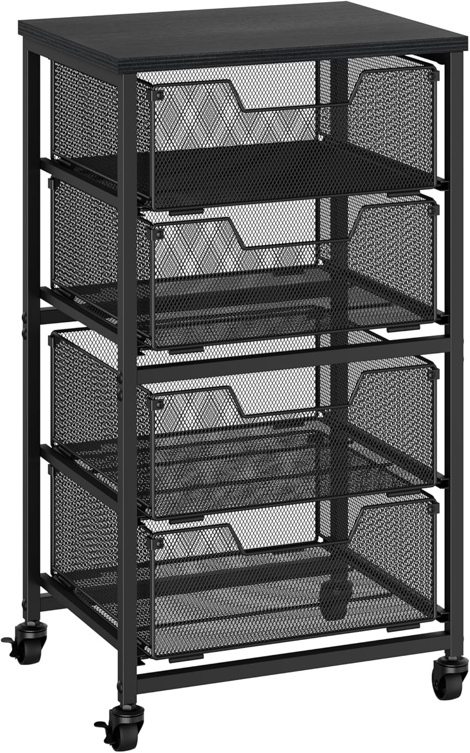 Rolling Cart with Drawers, 4-Drawer Storage Cart on Wheels with Wooden Top, Meta gallery