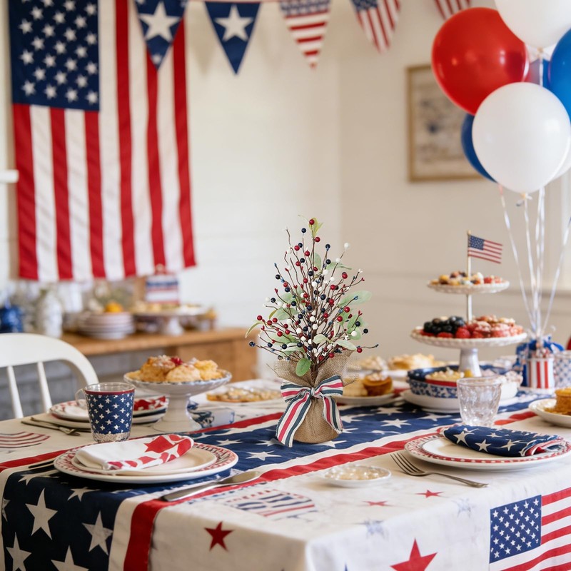 2 Pack 4th of July Artificial Tree Tabletop Decor Patriotic Tree Red Blue White gallery