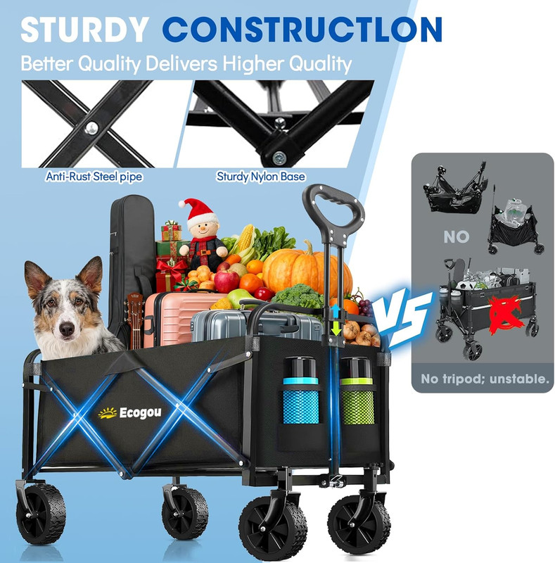 Wagons Carts Foldable, Collapsible Wagon with All-Terrain Wheels 420Lbs Weight C gallery