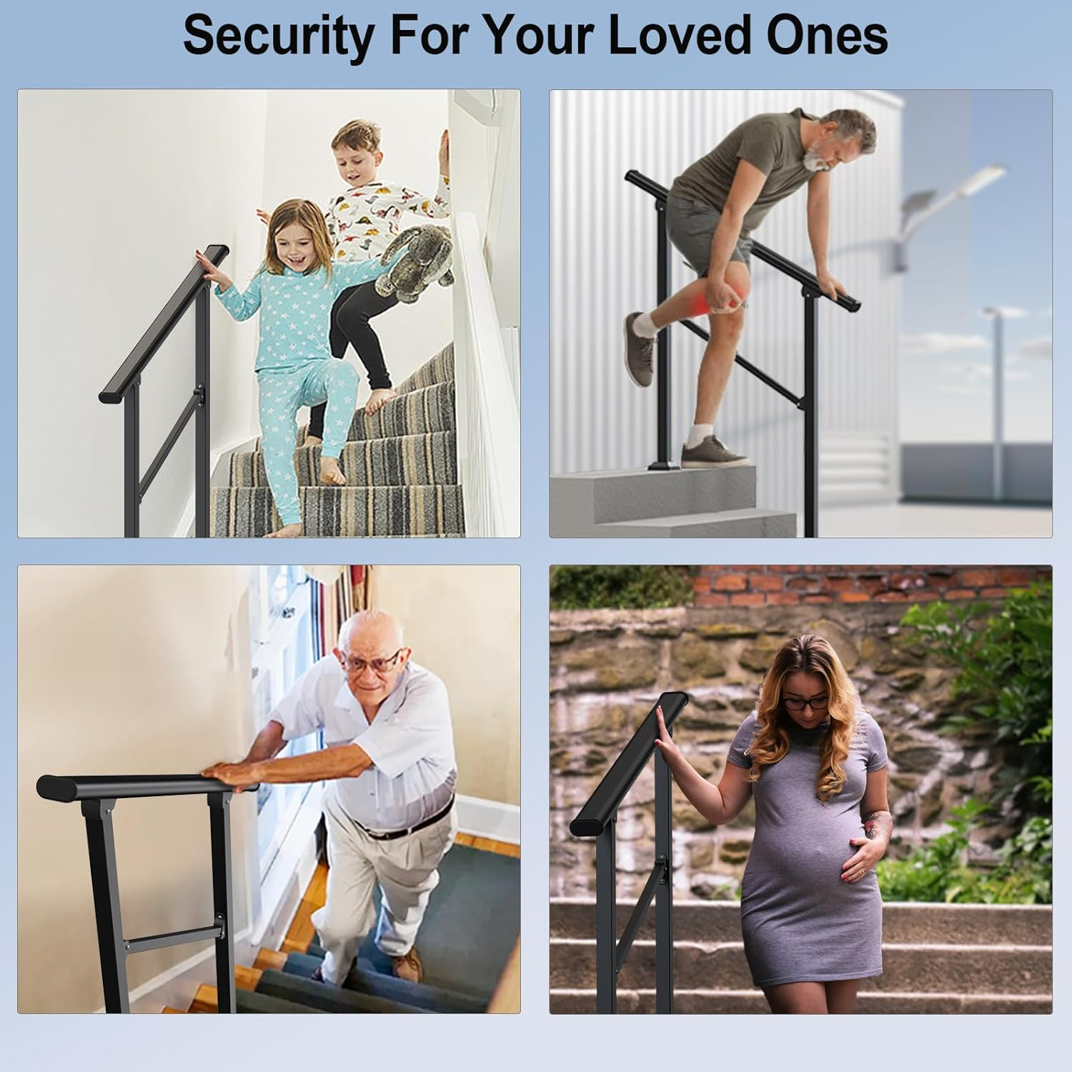 Outdoor Handrails for 2-3 Steps, Stair Railing Kit for Concrete & Porch Steps, A gallery