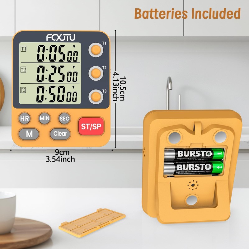 FCXJTU Digital Dual Triple Kitchen Timer, 3-Channel Orange gallery