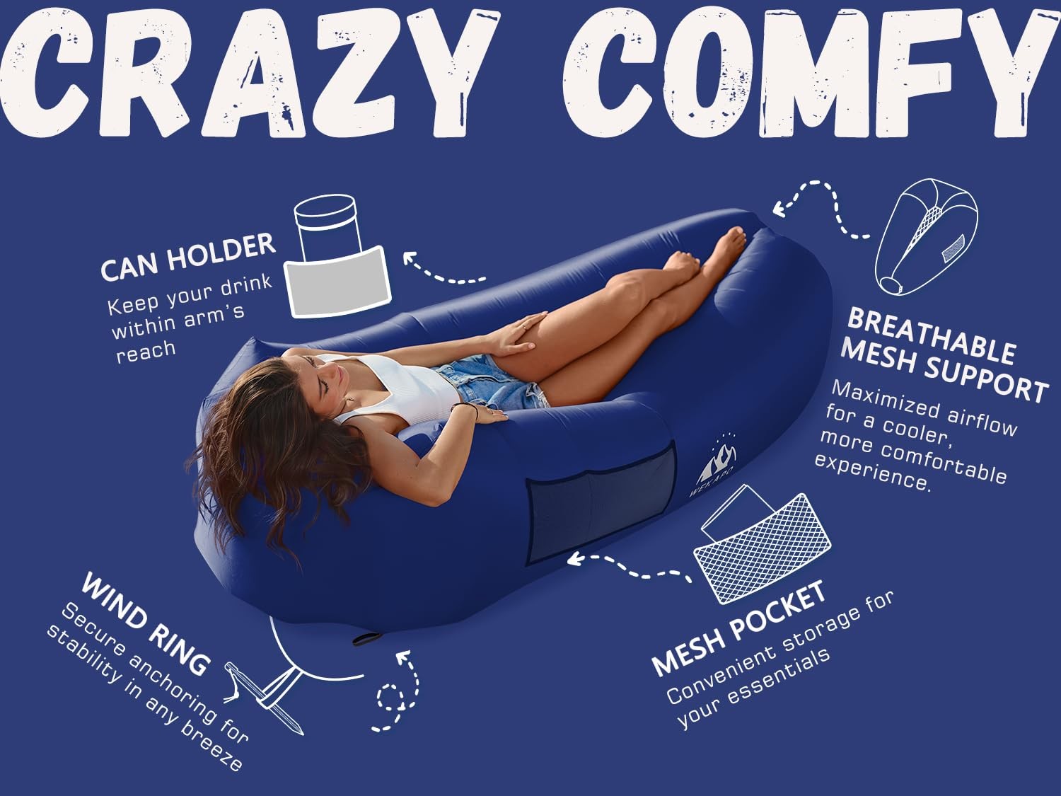 WEKAPO Inflatable Couch & Pump Lightweight Air Sofa for Relaxing Anywhere (Navy) gallery