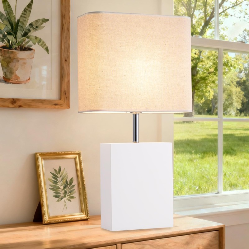 23" Wood Modern Bedside Table Lamps Set of 2 Cream Color For Living Room Bedroom gallery