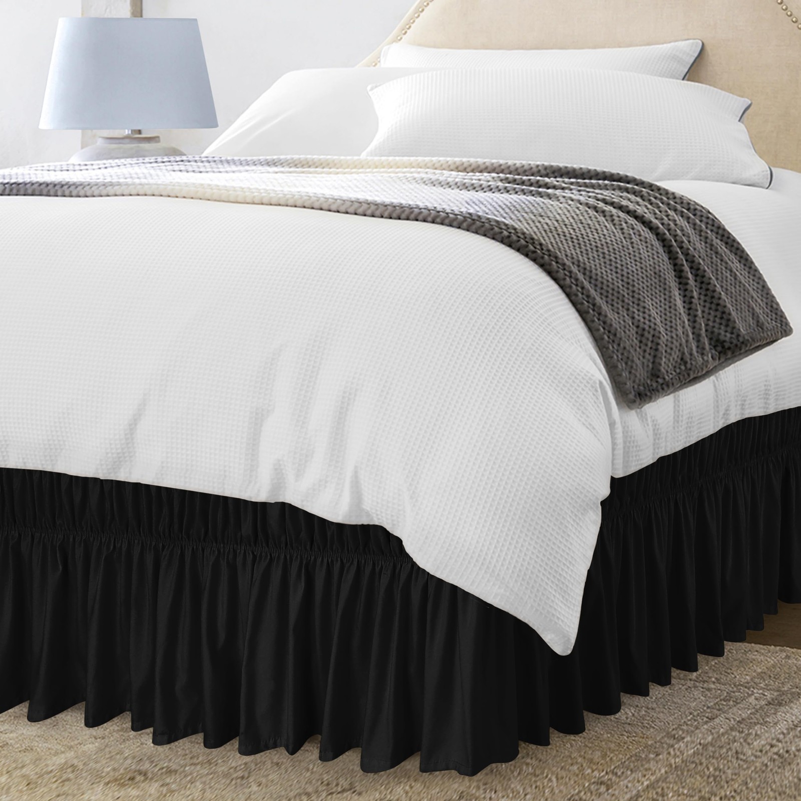 Wrap Around Ruffle Queen Size Bed Skirt – Adjustable Buckle & Elastic Belt fo... gallery