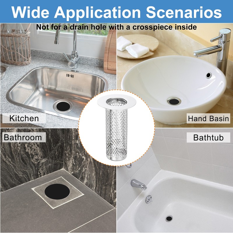 4 Pack Shower Drain Strainer 3.2" x 2.2" Stainless Steel Deep Sink Hair Catcher gallery