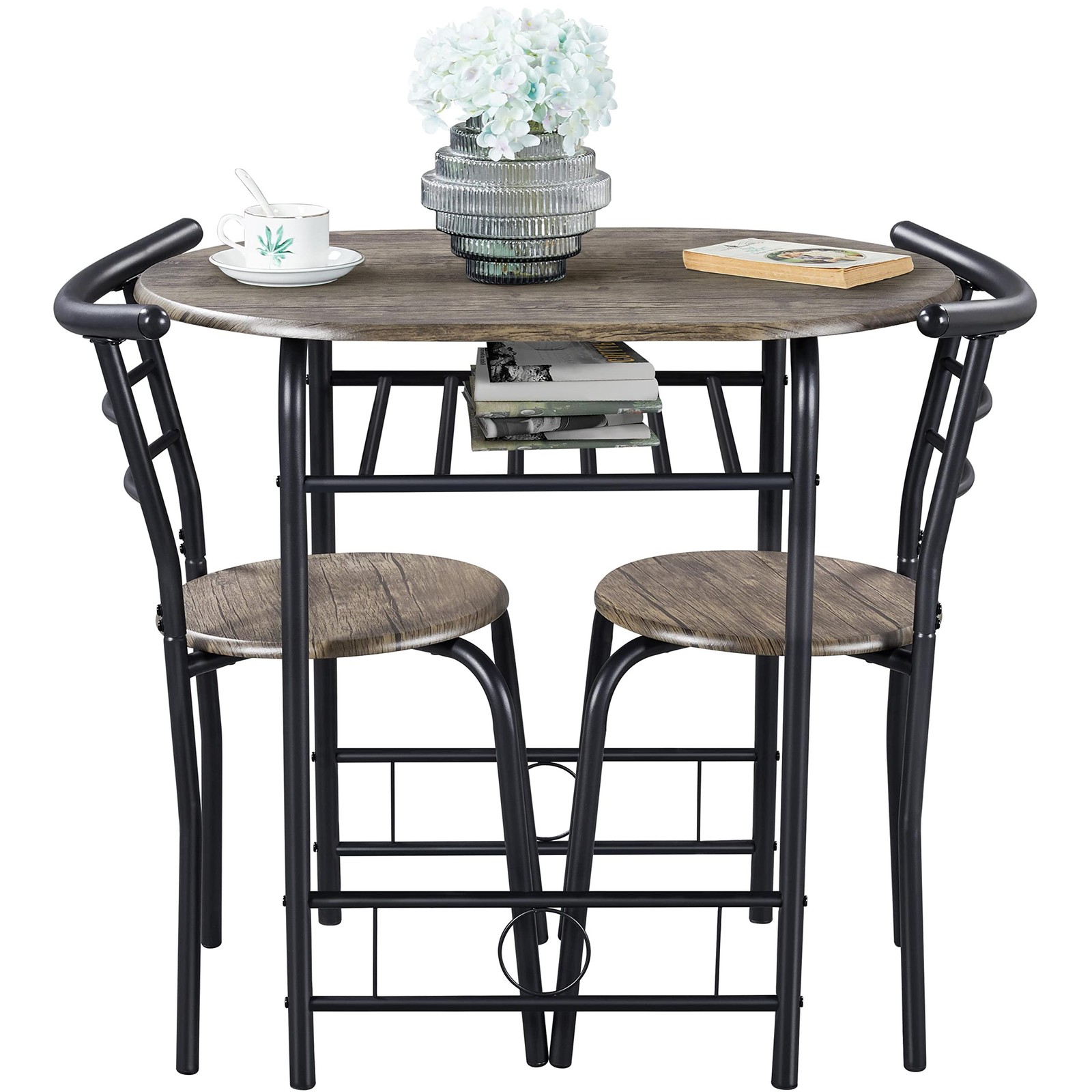 Table & Chair Sets for 2, Dining Room Table Set w/Metal Frame,Storage Rack,Brown gallery