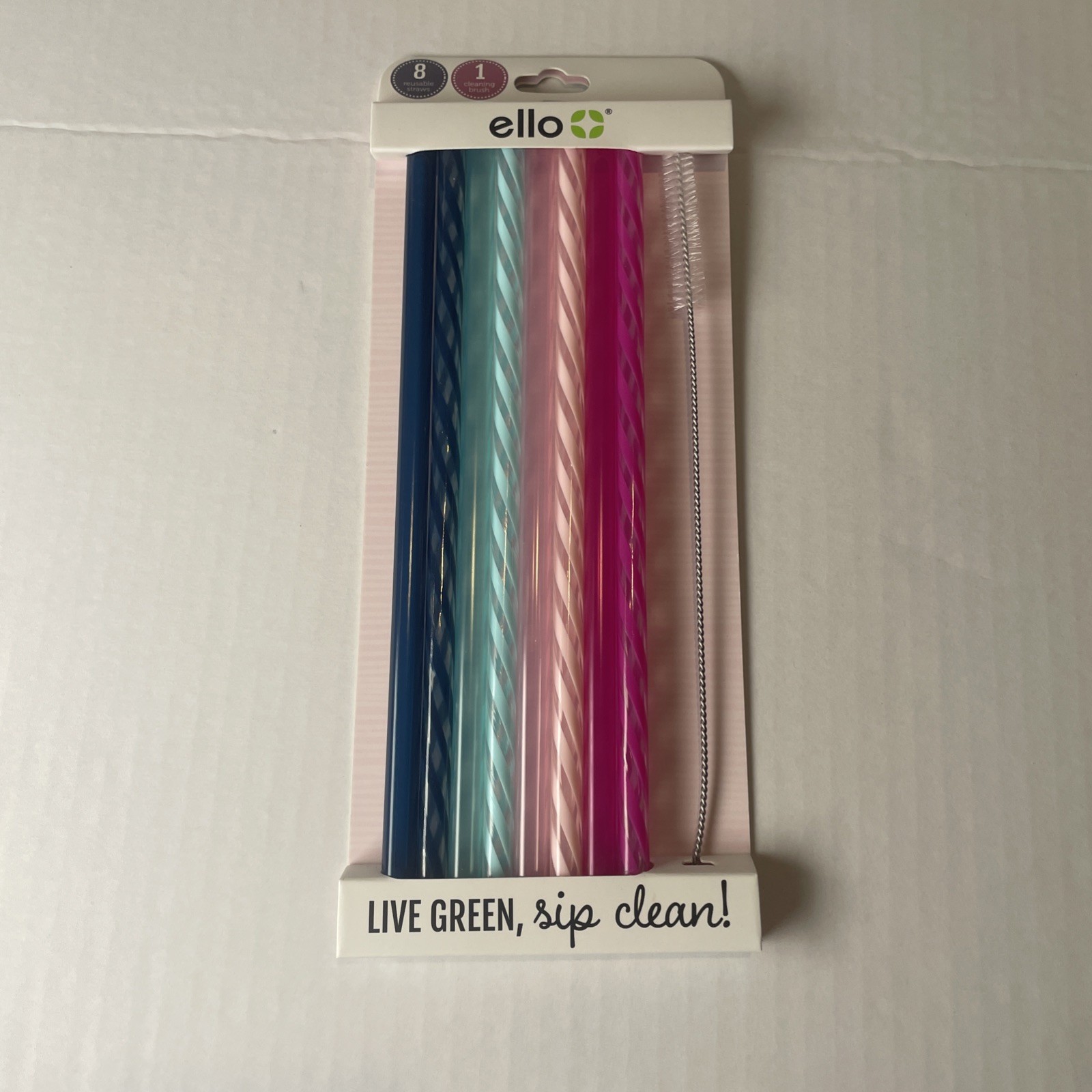 Ello 8 Reusable Straws & 1 Cleaning Brush Rosewater Dishwasher Safe - Brand New gallery