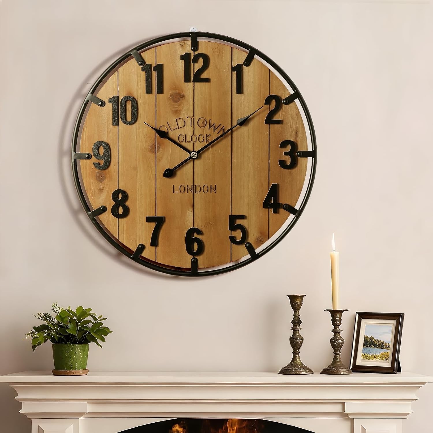 Farmhouse 24 Inch Extra Large Decorative Wall Clock with Metal Circle, Oversi... gallery