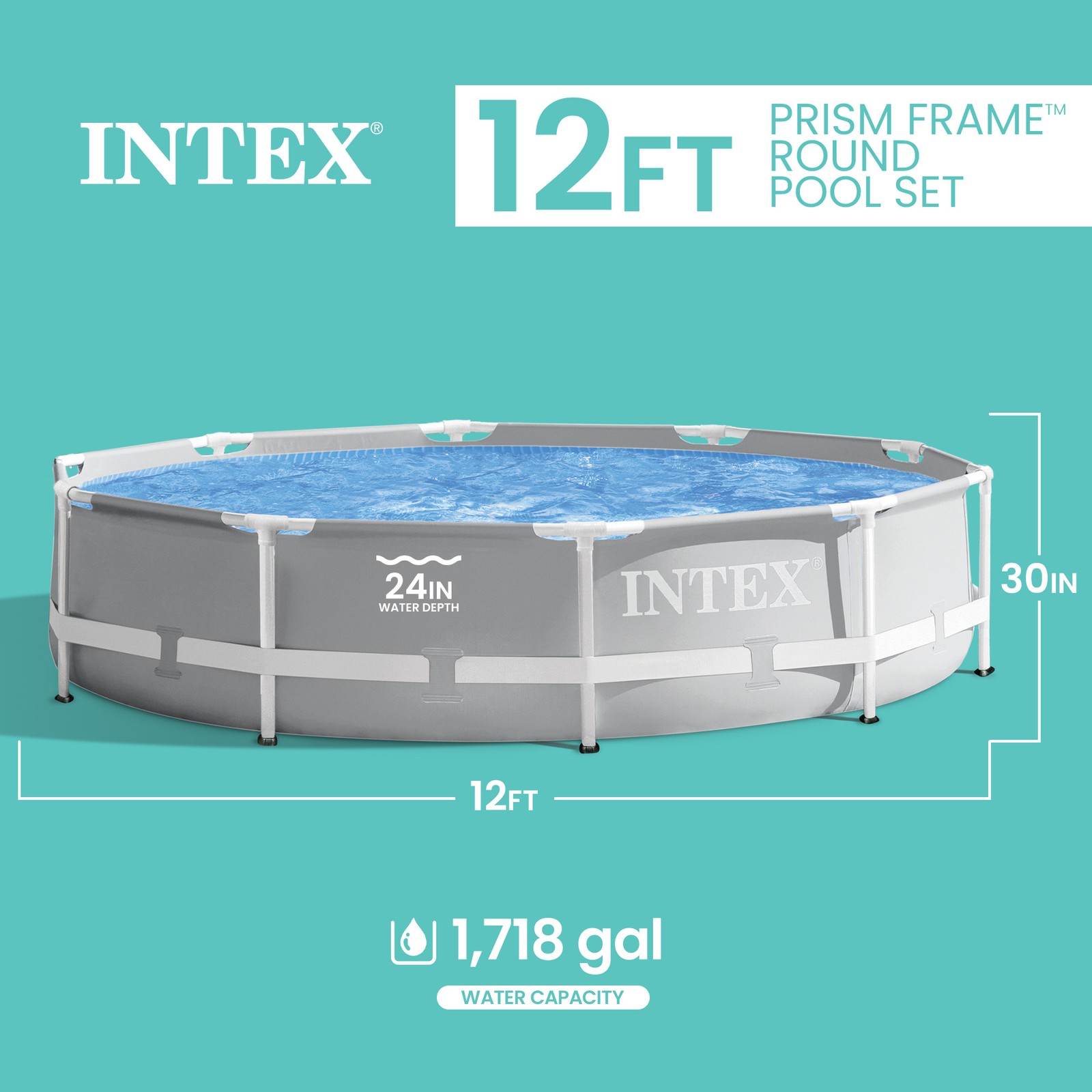 Intex 12 foot x 30 inch Prism Frame Round Above Ground Swimming Pool, (No Pump) gallery