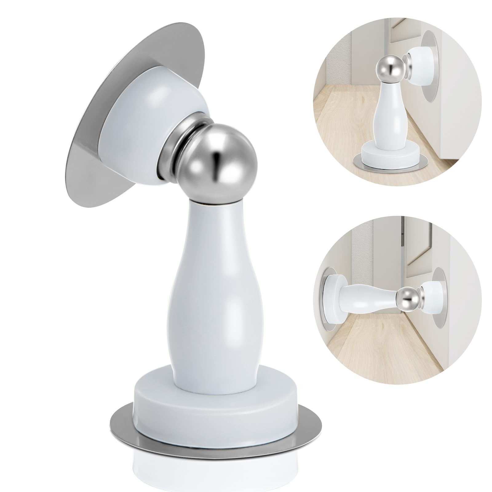 Magnetic Door Stop Stainless Steel Wall Floor Mount Door Holder White 1 Pack gallery
