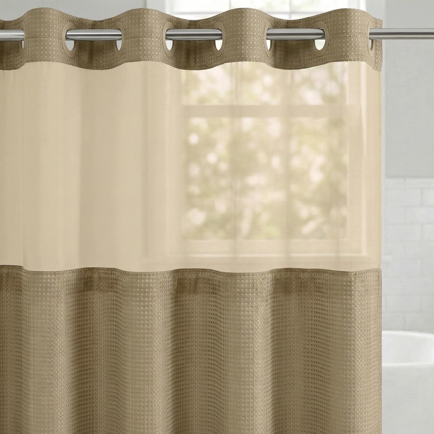 72x75 Hookless Waffle Pattern Shower Curtain - Water-Resistant Long Shower gallery