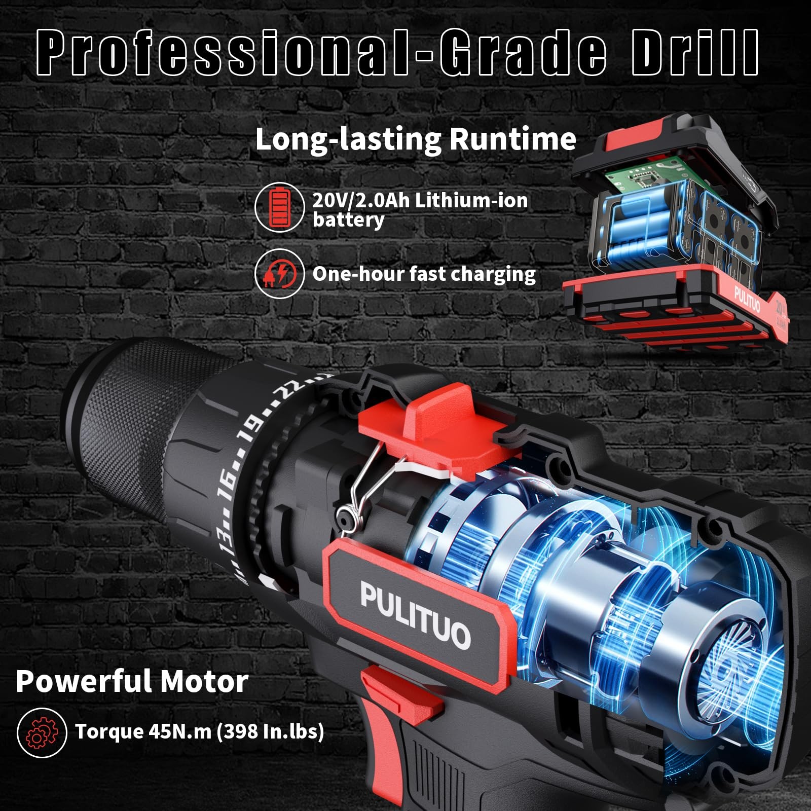 Cordless Drill Set 20v/2.0ah Electric Power Drill Torque 45n.m 25+1 Torque Setti gallery