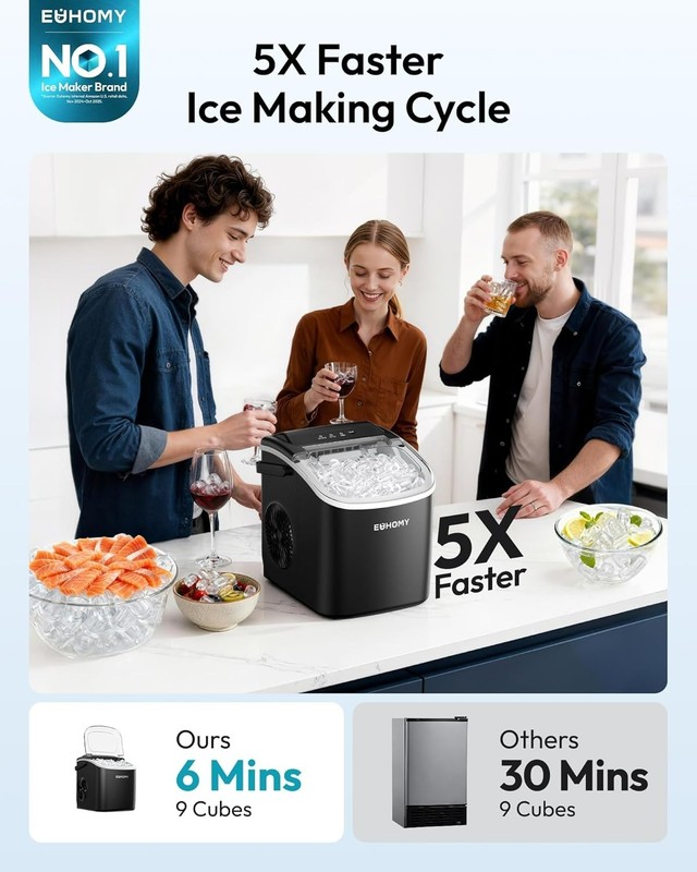 Countertop Ice Maker Machine with Handle, 26lbs in 24Hrs, 9 Ice Cubes Ready i... gallery