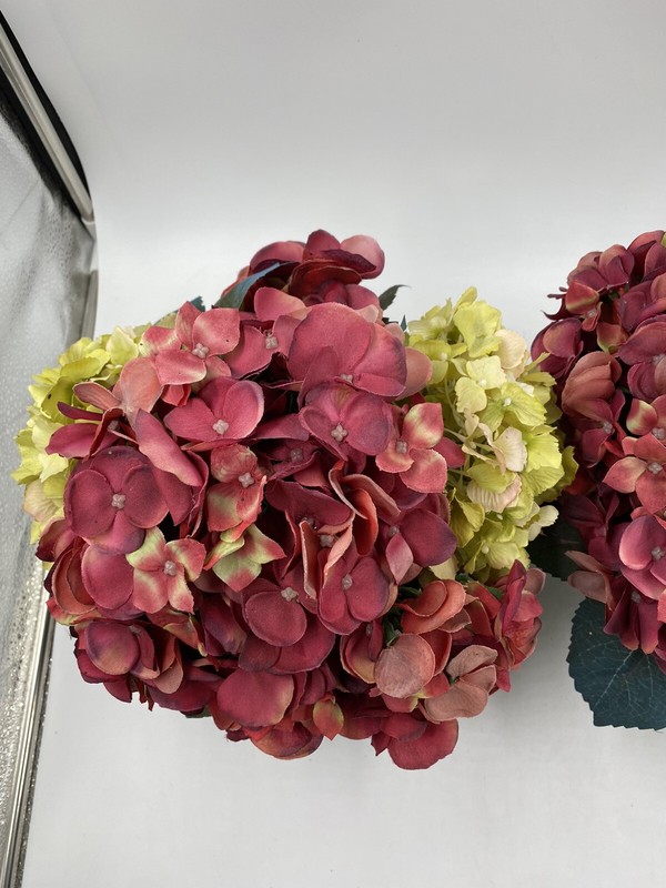 (2) Green & Burgundy Hydrangea Arrangement Nearly Natural w/Decorative Planter gallery