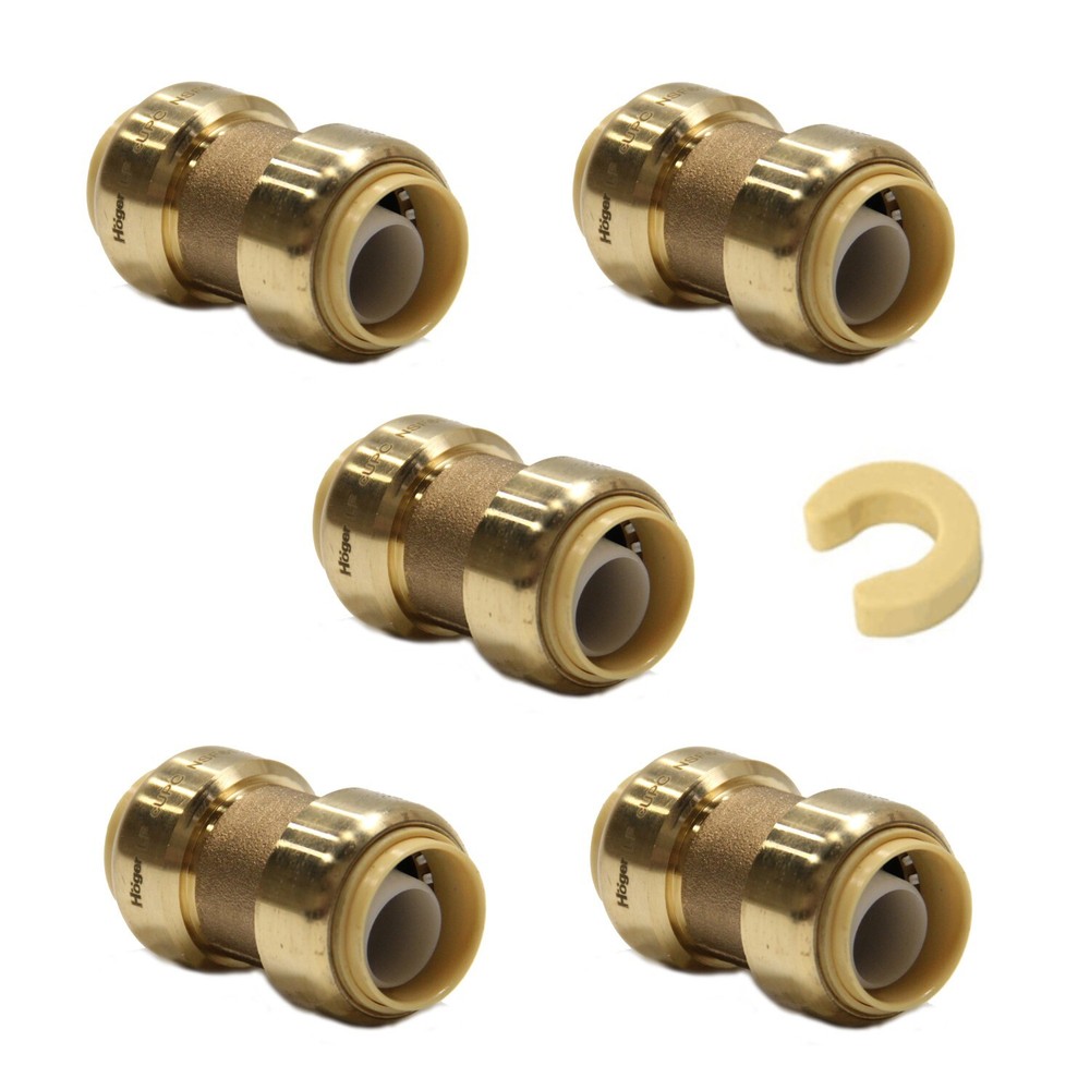 EFIELD 5 PCS 3/4" X 3/4" PUSH FIT COUPLINGS BRASS FITTINGS WITH CLIP, NO LEAD