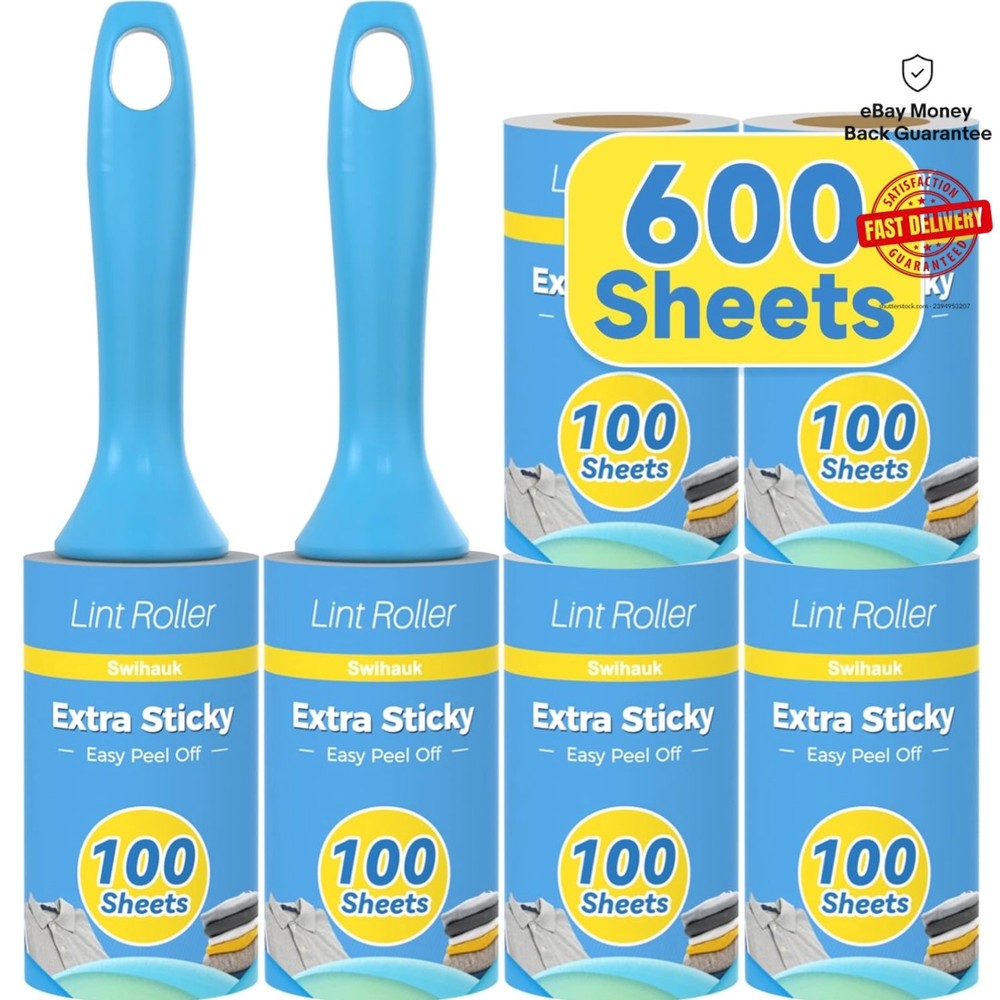 600 Sheets Extra Sticky Lint Rollers with Ergonomic Handles for Pet Hair