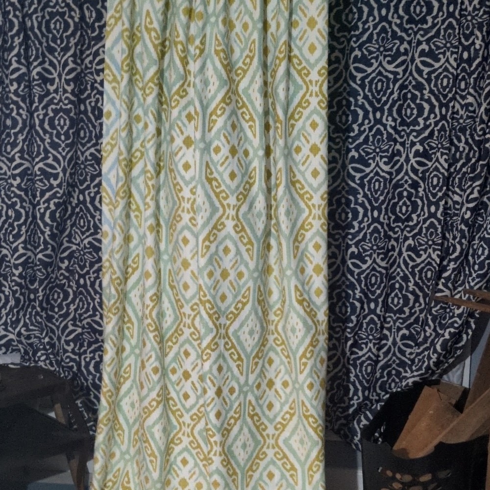 Modern Abstract Pattern Curtain Panel Fabric Yellow Green White