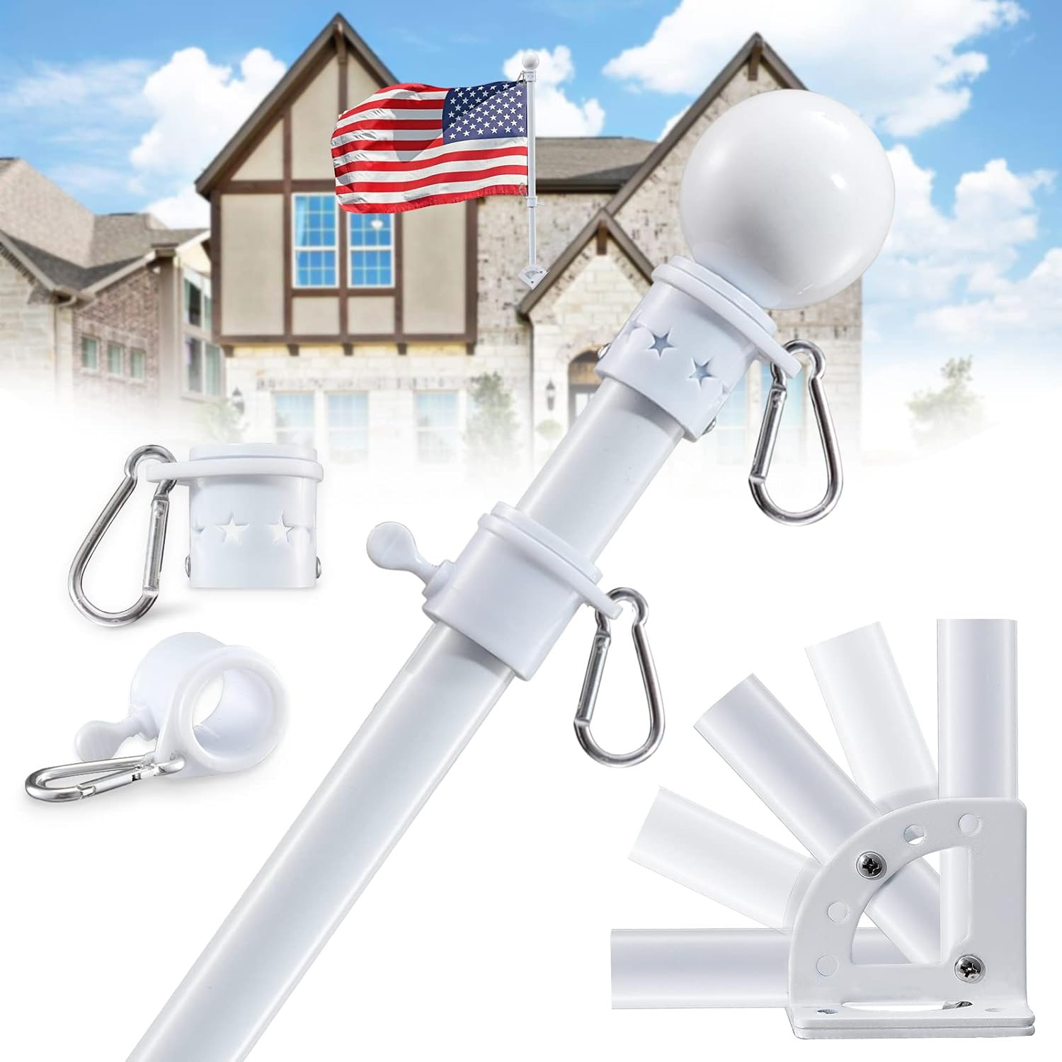3X5 Flag Pole Kit - 5Ft Tangle Free Flag Pole Holder for outside House,Heavy Dut gallery