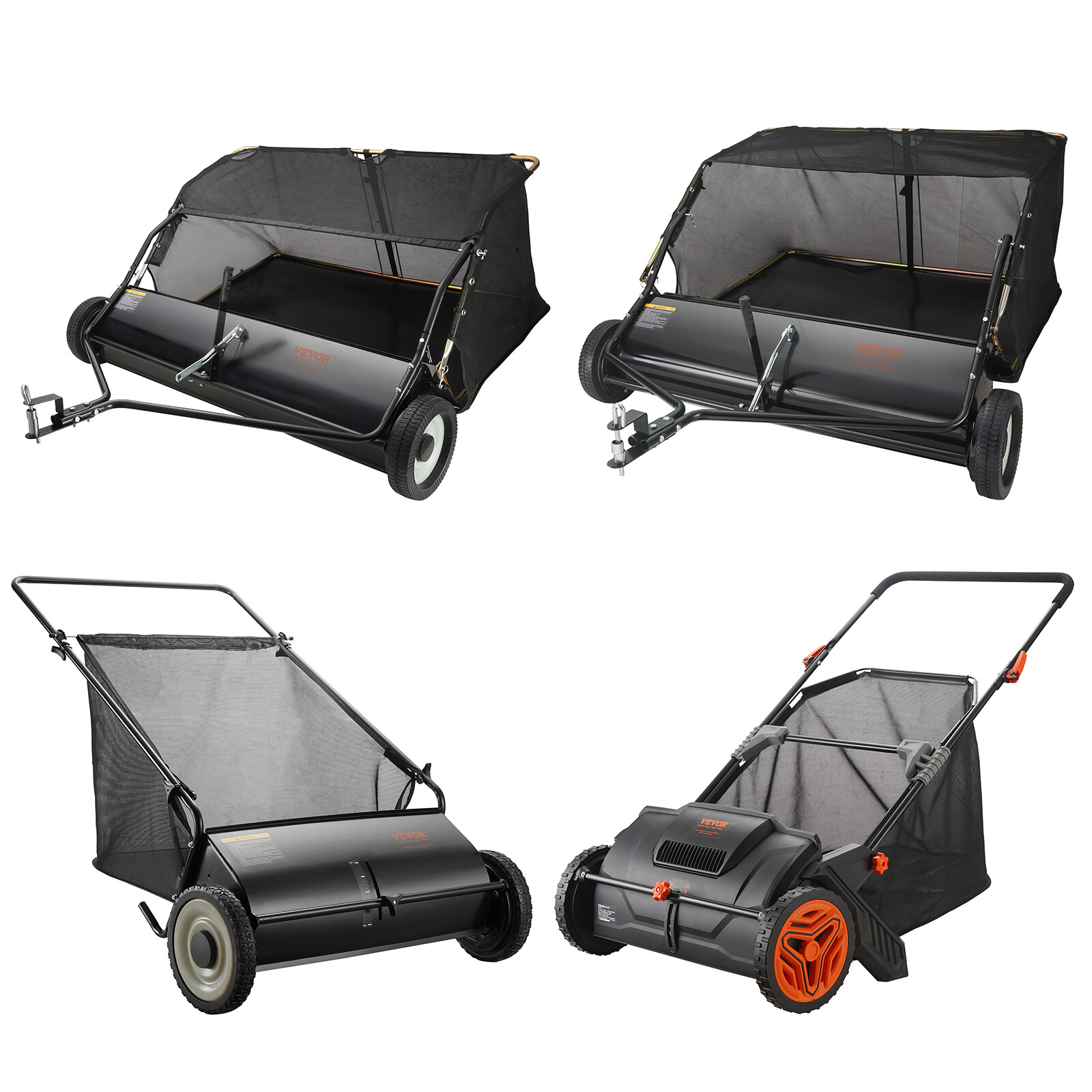 VEVOR Lawn Sweeper Tow Behind / Hand Push Leaf Grass Yard Collector Adjustable gallery