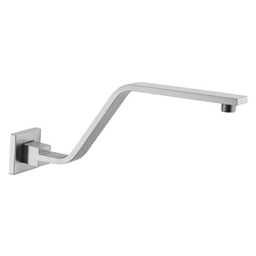 16 Inch S Shape Shower Head Arm, Square Wall Mounted Shower Arm Brushed Nickel