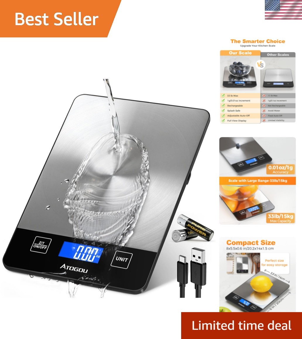 Food Scale - 33lb Digital Kitchen Scale Ounces Grams, Rechargeable & Full-Vie... gallery