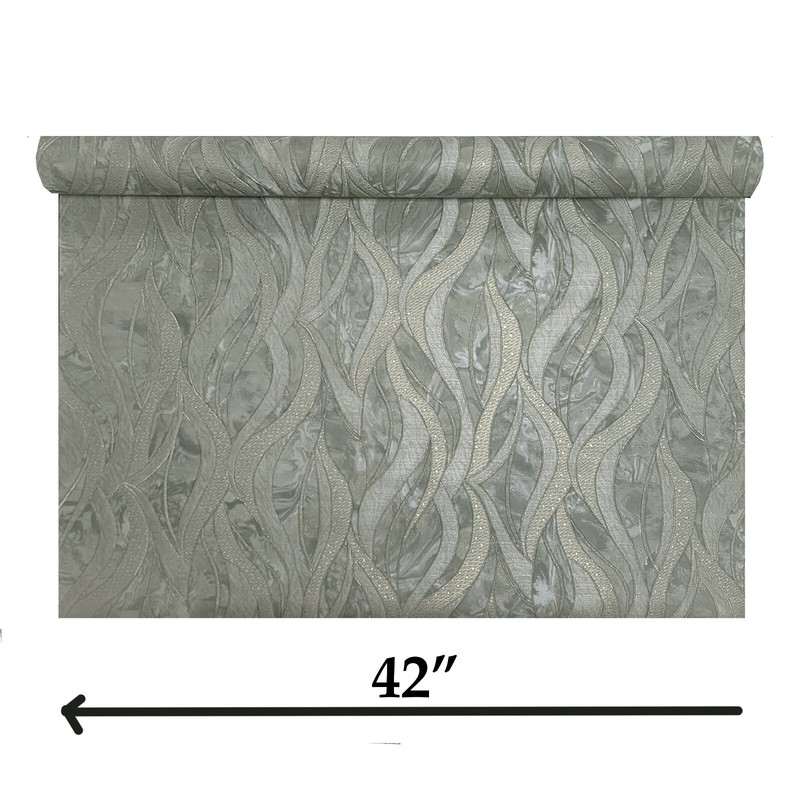 Gray Taupe gold metallic reflection textured wave lines faux fabric Wallpaper 3D gallery