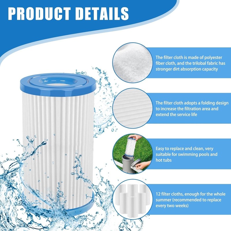 Reusable Pool Filter System with 12 Cartridges - Triple Filtration Power gallery